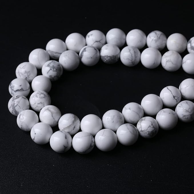 38pcs 10mm AAA Natural Stone Beads White Howlite Turquoises Round Loose Beads for Jewelry Making DIY Bracelet (White Howlite Turquoises, 10mm)