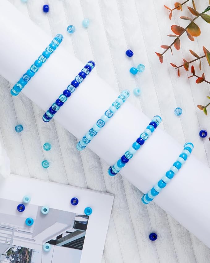 1000+Pcs Pony Beads,Assorted Blue Kandi Beads for Bracelet Making, Hair Braids, Necklaces, Key Chains, Jewelry