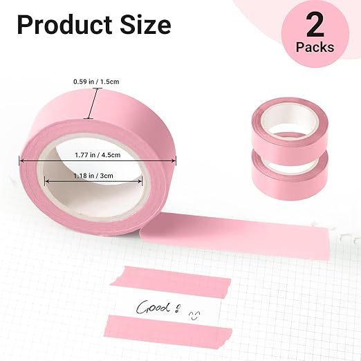 2Pack Pink Washi Tapes, Self-Adhesive Decorative Masking Tape, Decor Journals Scrapbooks Planners DIY Crafts Gift