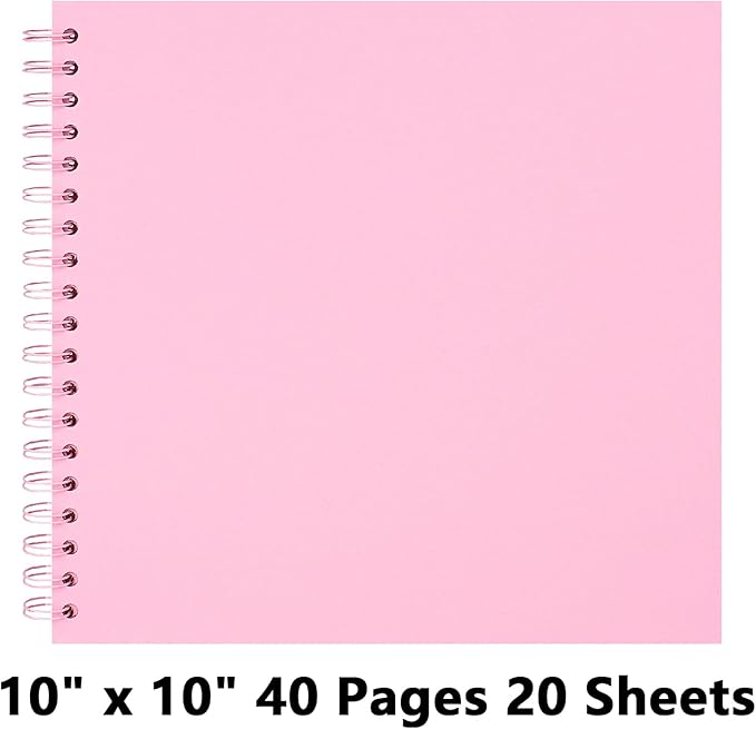 10X10 Inch DIY Scrapbook Photo Album, Kraft Blank Paper Scrap Book 40 Pages Memory Book for Wedding Family, Pink