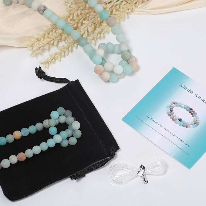 Stone Beads, 45pcs Matte Amazonite, 8mm Round Loose Beads for Jewelry Making, Bracelets, with Bag, String & Card