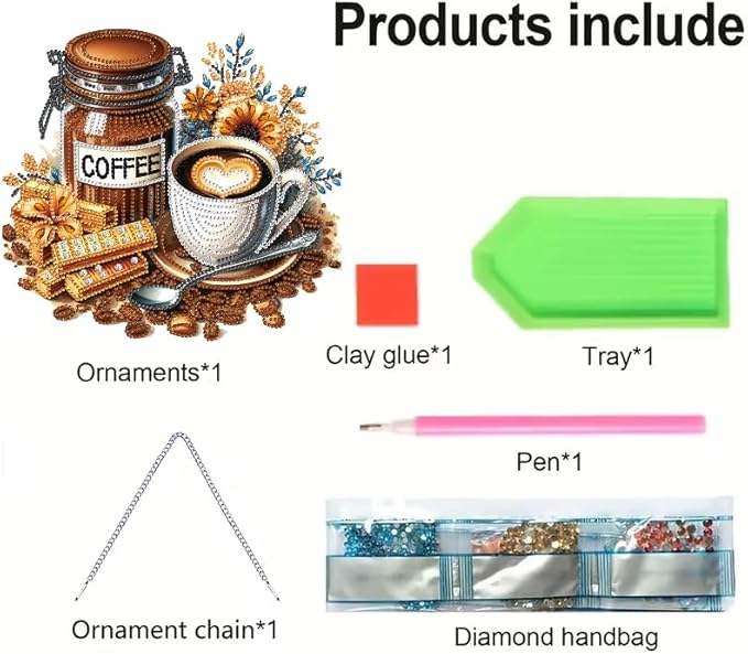 STGLCR Coffee Diamond Art Painting Pendant Kits 5D Diamond Art Hanging Kit DIY Crystal Diamond Painting Double Sided Ornament Pendant Board Kit Gift Wall Home Christmas Decor