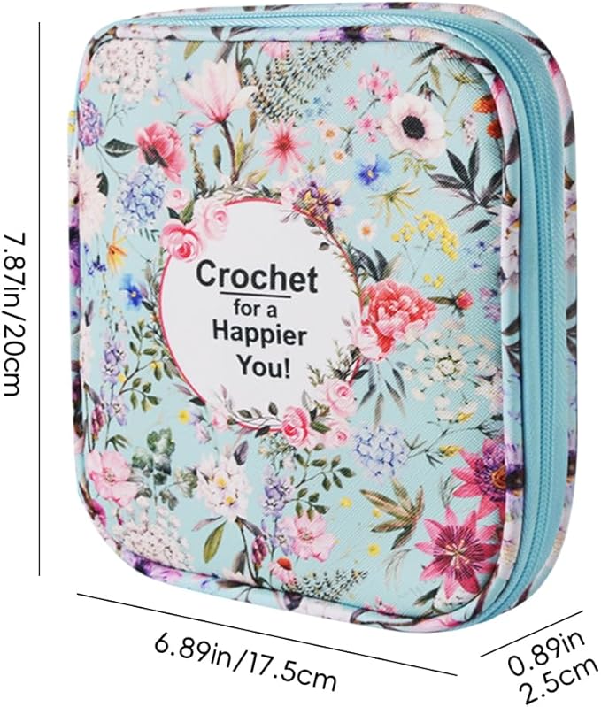 Crochet Hook Case,Portable Zipper Storage Organizer Bag for Crochet Hooks, Knitting Needles, Project & Sewing Supplies, Lightweight,Easy to Hold (No Accessories Included).Blue Summer Flower