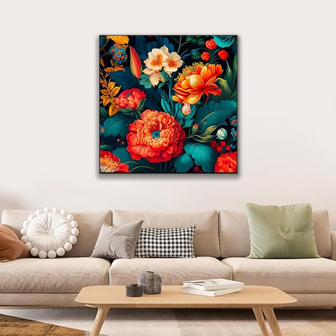 JUJUHOOD Tropical Flowers Framed Paint by Numbers Kit for Adults Beginner & Kids Ages 8-12,Red Flower Paint by Number Without Easel, Acylic Paint by Numbers for Gift Home Wall Decor (10x10Inch)