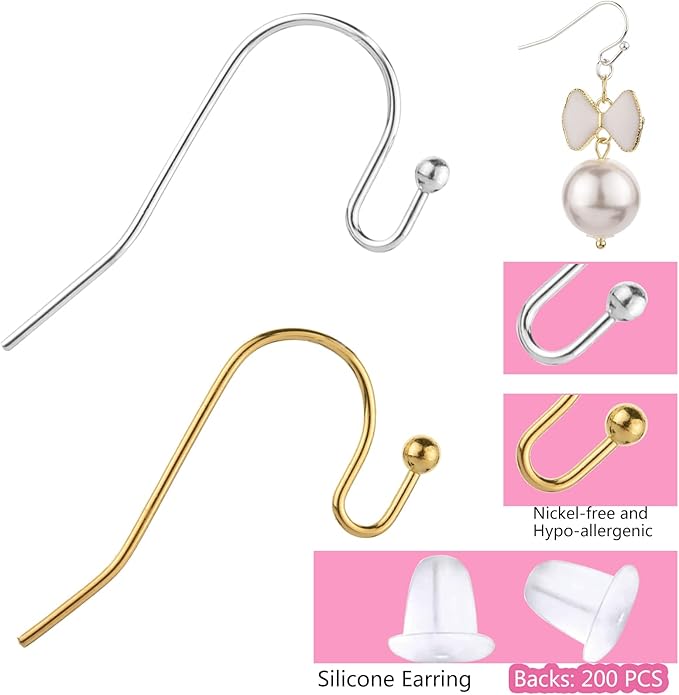 earring hooks, 600pcs hypoallergenic earrings making kit(silver and gold) earrings finding component accessories,earring backs,jump rings for jewelry making diy craft