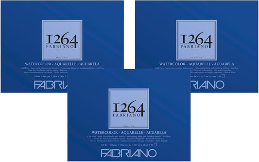 Fabriano 1264 Watercolor Pad, 18" x 24", Glue Bound, 140 lb., 3-Pack
