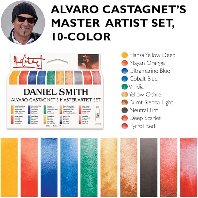 DANIEL SMITH Watercolor Set 5ml Tubes - Alvaro Castagnet Watercolor Set - 10 Tubes, 285610016,Gold, 0.17 Fl Oz (Pack of 10)