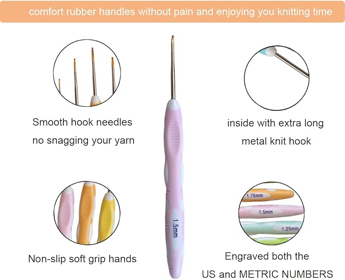 Latest Set of 27 PCS Small Size Crochet Hook Set with Case,Ergonomic Handle Crochet Hook Needles for Arthritic Hands, Thread Crochet Steel Lace Hooks Size 0.8mm to 2.75mm