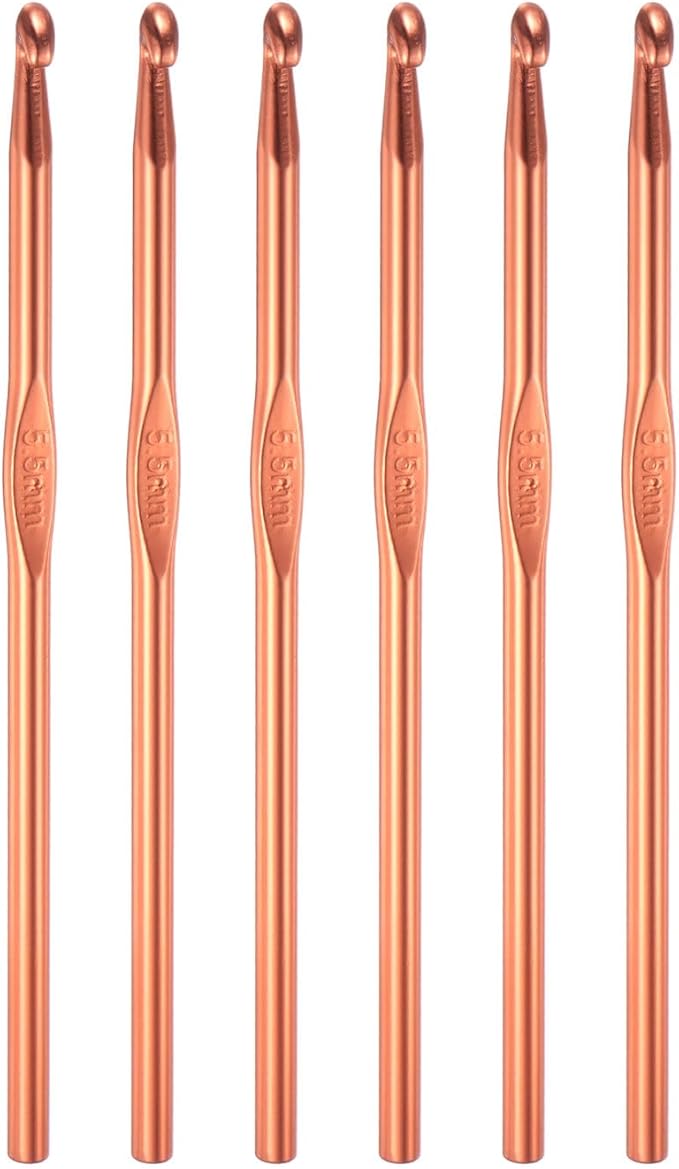 uxcell Aluminum Crochet Hook 5.5mm US Size I (Size 9) Knitting Needles for DIY Craft Yarn Orange 6Pcs