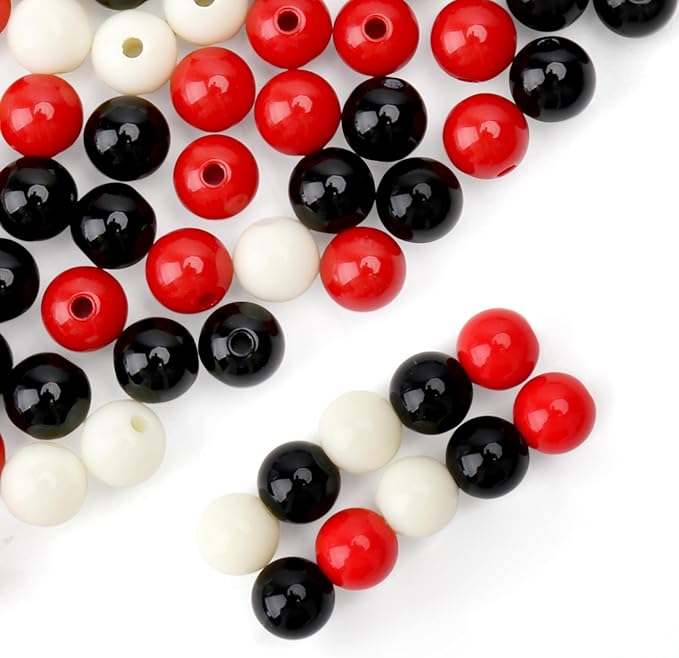 bonny boxx 100pcs 12mm mixed color acrylic round beads, assorted plastic loose gumball bubble gum beads bulk with hole for jewelry diy making crafting supplies (red black series)