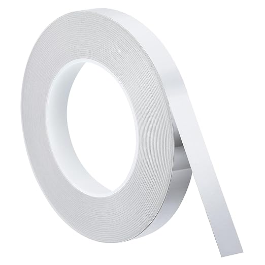 uxcell Metallic Tape, 0.59 in x 164 ft Self Adhesive Metalized Polyester Film Tape Waterproof Shiny Washi Tape for Walls Graphic Arts Gifts Wrapping Crafts Decoration, Gloss Silver
