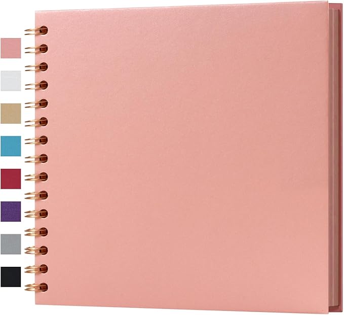 potricher 8 x 8 Inch DIY Scrapbook Album 40 Pages Hardcover Kraft Paper Scrap Book Photo Albums Memory Book for Wedding and Anniversary Family (Pink, 8 Inch)