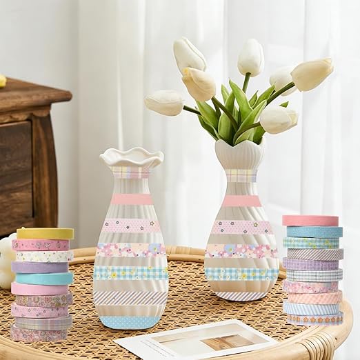 Washi Tape Set 20 Rolls Cute Vintage Washi Tape Decorative Tapes Adhesive Craft Washy Pattern Tapes for Scrapbooking Arts DIY Crafts Journal Planners Gift Wrapping Junk Journal Supplies, Cute