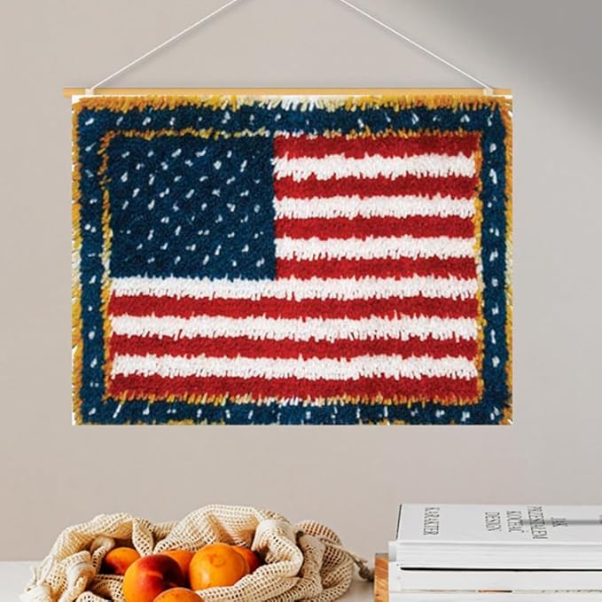 DL-YTG Latch Hook Kits Rug National Flag Crochet Yarn Cushion Colour Pre-Printed Canvas Cover Rug Needlework DIY Hook and Latch Kit Christmas Home Decoration 52x38cm/20 X15inch