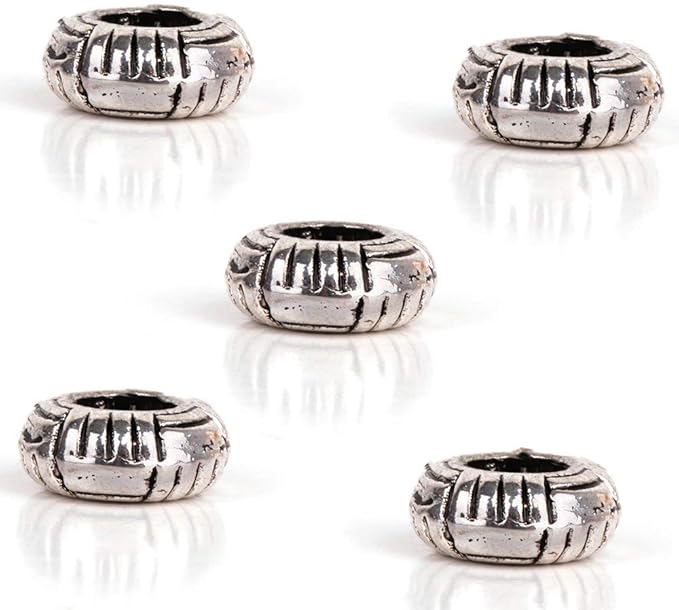 RUBYCA 50pcs Tibetan Silver Tone Spacer Beads Fit European Charms Bracelet Striped Donut Design