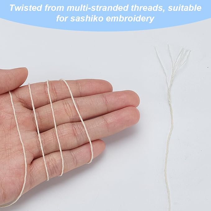 FREEBLOSS 100M Sashiko Thread 100% Cotton Cord Quilting & Embroidery Floss for Hand Sewing 6 Stranded Thick Sewing Thread for Embroidery Supplies