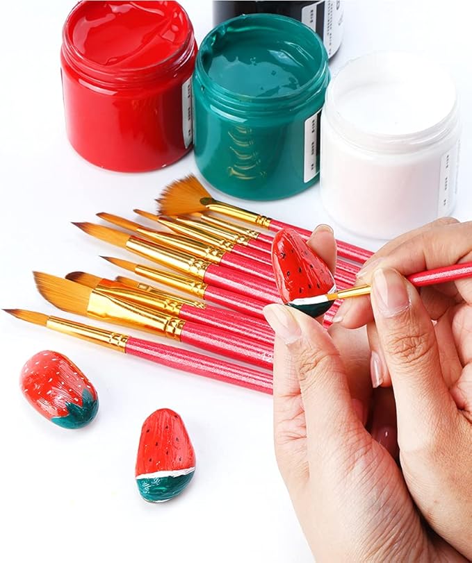 Transon Artist Paint Brush Set of 12 for Acrylic Watercolor Gouache Oil Craft Painting Hot Pink