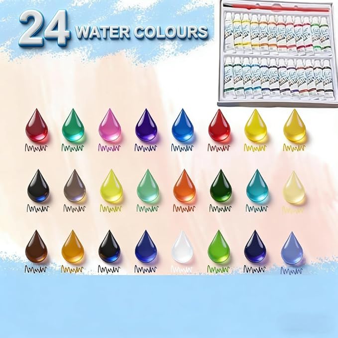 2026 New Mini Watercolor Paint Set with 24 colors and 15 Grids, Sketchbook & Pocket Travel Kit with Brushes, Copper Clips for Beginners and Artists, Walnut Wood