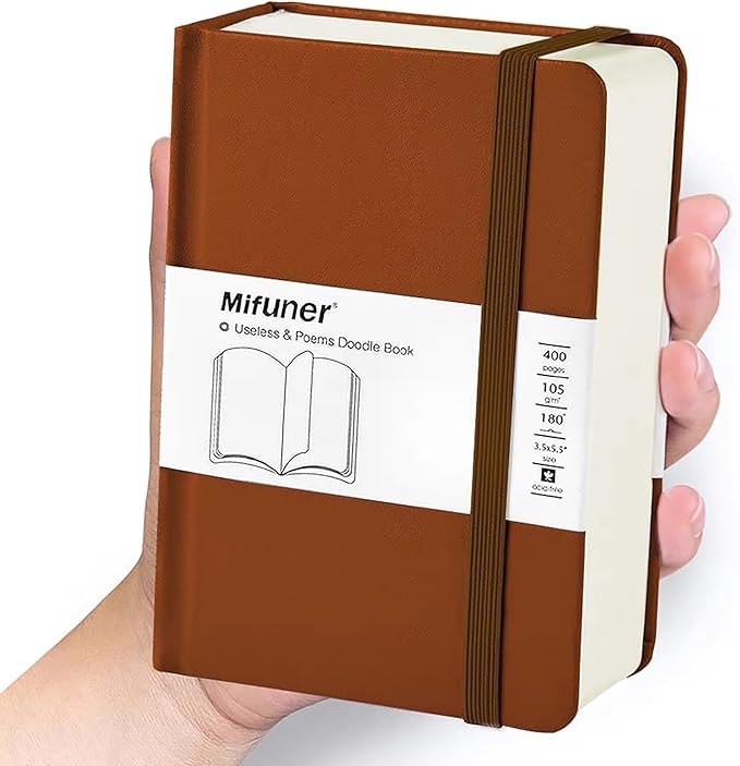 Mix Media Pad,3.5"x5.5" Small Hardcover Leather Art Sketchbook,105 GSM 200 Sheets/400 Pages Acid Free Artistic Painting Drawing Sketching Writing Paper, Handy Pocket Journal Notebook.Brown