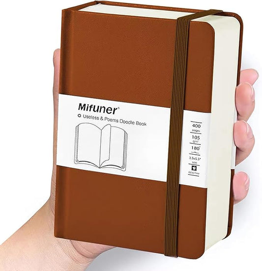 Mix Media Pad,3.5"x5.5" Small Hardcover Leather Art Sketchbook,105 GSM 200 Sheets/400 Pages Acid Free Artistic Painting Drawing Sketching Writing Paper, Handy Pocket Journal Notebook.Brown