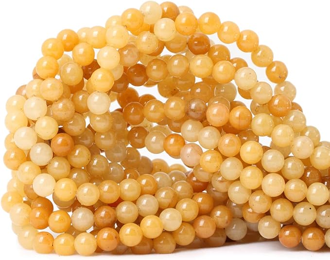 cheavian 60pcs 6mm natural yellow jade gemstone round loose beads for jewelry making diy handmade materials 1 strand 15"
