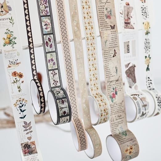 Washi Tape Set, 20 Rolls Time Imprint Theme, Washi Tape for Journaling, Decorative Tape for Scrapbooking, Junk Journal Supplies
