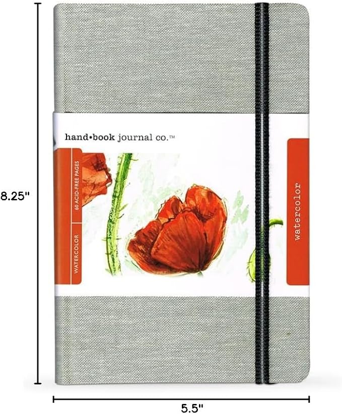 Handbook Watercolor Journal, 8.25"x5.25" Large Portrait, 95lb/200gsm Cold Press Paper, Travelogue, Natural European Linen Cover