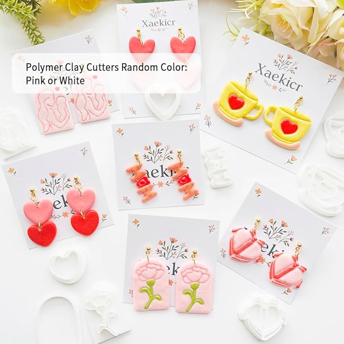 Mother’s Day Polymer Clay Cutters & Stamps Set - 12pcs Sharp & Durable Tea Cup, Cake, Heart, MOM & Silhouette Shapes for DIY Earring Jewelry Making, Soft Clay Crafts & Holiday Supplies