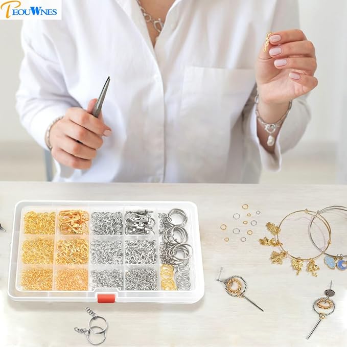 968pcs Jump Rings for Jewelry Making Kit, PEOUWNES Gold & Silver Keychain Rings with Lobster Clasps, DIY Bracelet Necklace Charms Supplies (Multi-Use Craft Set)
