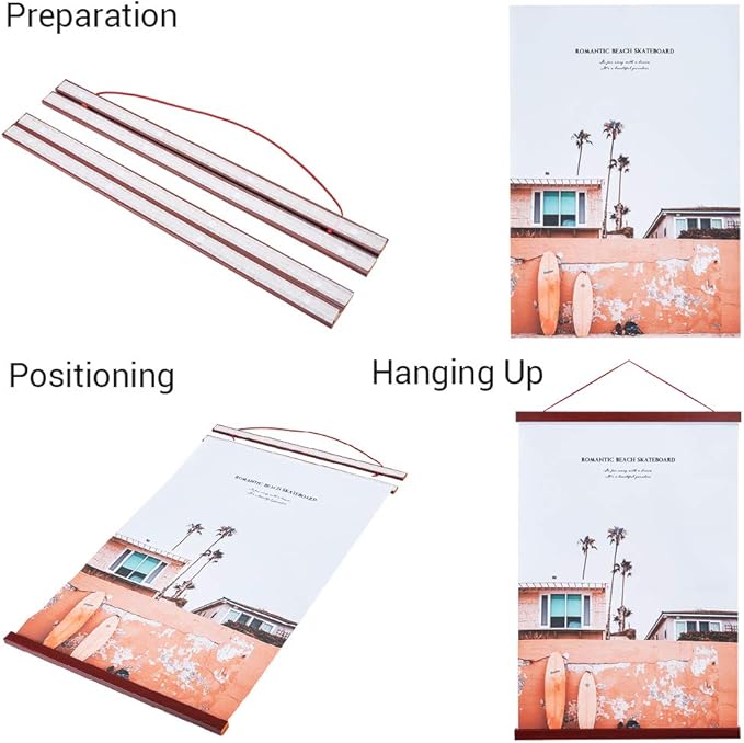 Magnetic Poster Hanger, 16x20 16x24 16x22 Poster Frame Wood Wooden Magnet Print Posters Dowel Scroll Hanger Hangers Hanging Kit for Walls Map Canvas Artwork (Mahogany, 16")