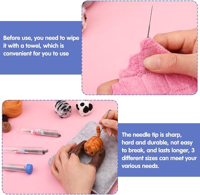 UOOU Felting Kit, Needle Felting Kits for Beginners Adult, Needle Felting Supplies with 24Pcs Felting Needles, Felting Pad, Wool Roving, DIY Needle Felting Cat Dolls