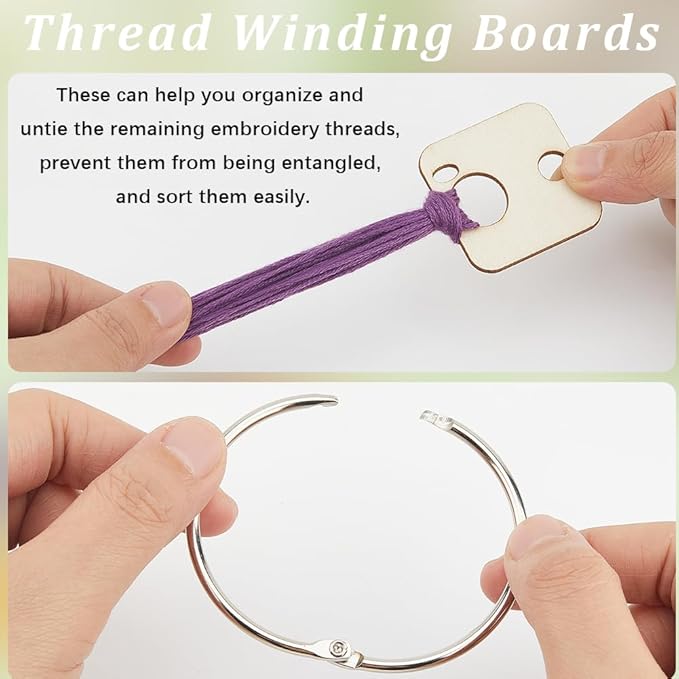 GORGECRAFT 100Pcs Wood Thread Embroidery Floss Organizer Square Cross Stitch Bobbins 1.6x1.6 Inch Wooden Board Card Sewing Thread Winding with Floss Ring for Cross Cotton Craft DIY Sewing Storage