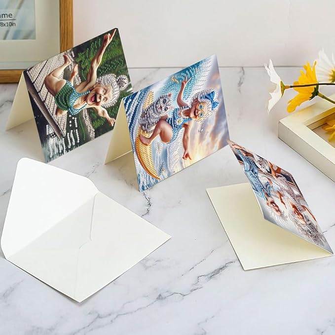 6 Pack 5D DIY Diamond Painting Grandma Greeting Card Kit, Diamond Art Christmas Birthday Holiday Greeting Card, Art Crafts Kit Creative Gift with Envelope