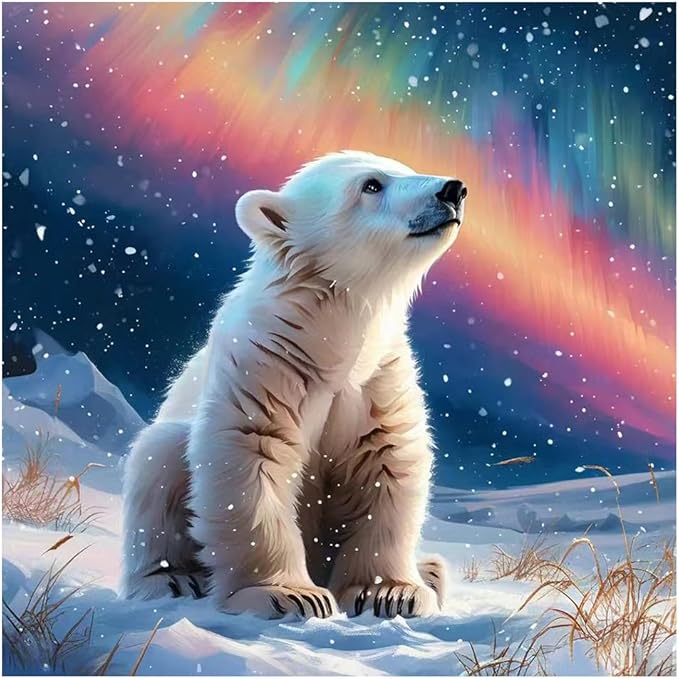 hill froeistung Polar Bear Diamond Art Painting Kits for Adults,Aurora Borealis Diamond Art Kits for Beginners, 5D DIY Round Full Drill Diamond Dots Gem Art Craft for Home Decor Gift 12x12inch