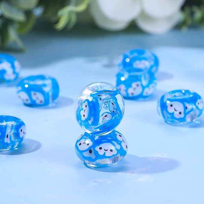 AIPRIDY Girls' Lucky Beads Lover Amber Beads, Big Hole Spacer Beads European Craft Beads for DIY Charms Bracelet Jewelry Making (Blue Smiling Face)