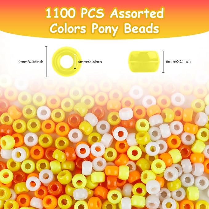 anpiwshjo pony beads 1100 pcs, beads for jewelry making, beads for bracelets making, hair beads, bracelet beads, plastic beads for crafts, hair beads for braids for girls (yellow color scheme)