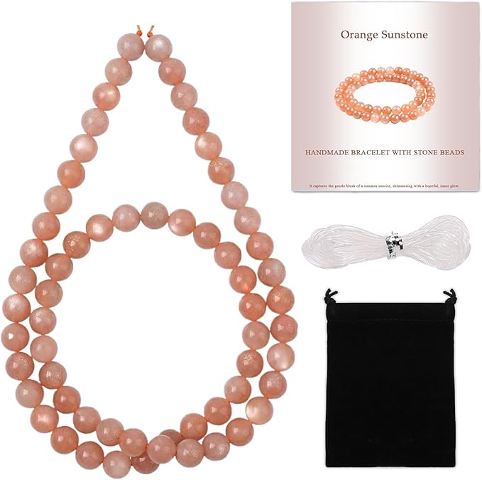 Stone Beads, 60pcs Sunstone, 6mm Round Loose Beads for Jewelry Making, Bracelets, with Bag, String & Card