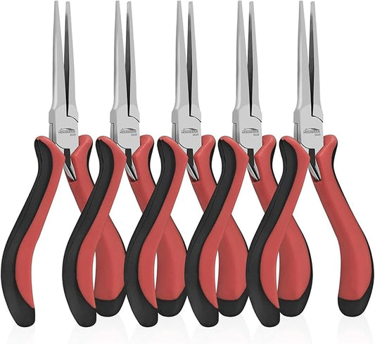 houseran long needle nose pliers 5.5"-5 pack long nose mini precision pliers for jewelry making with spring loaded for diy, craft, repairing