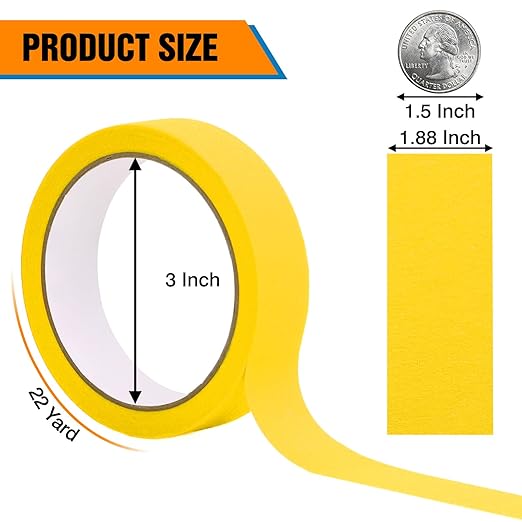 HongWay Masking Tape 1 Inch, 6 Rolls x 22yd (132yds in Total) Painters Tapes for Painting Labeling Arts Crafts, Easy Removal, No Residue (0.94in Yellow)