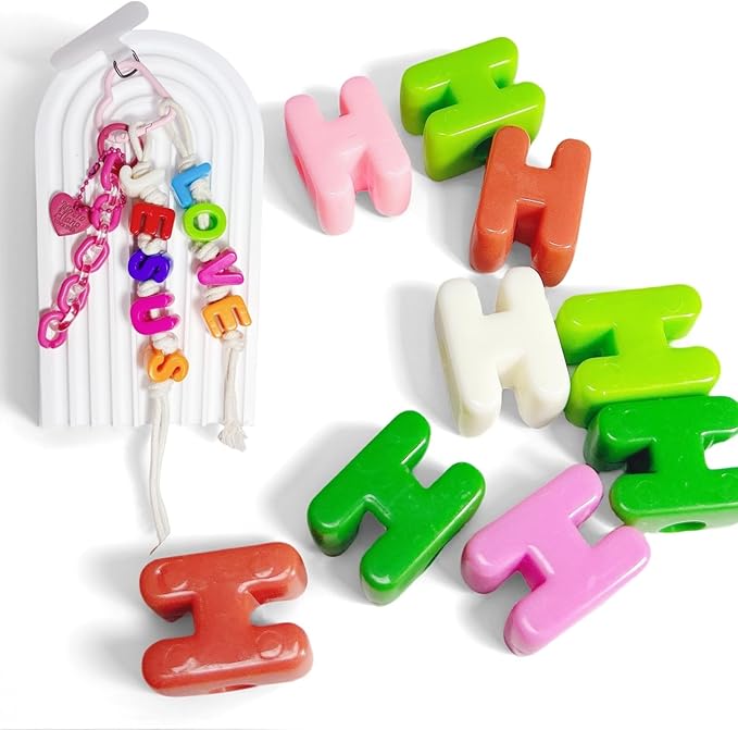 Maerolre 20Pcs Large Letter Beads, 20mm Big Acrylic Bubble Alphabet Beads, Colorful Plastic Beads for DIY Keychains, Jewelry Making, Phone Crafts Projects- H