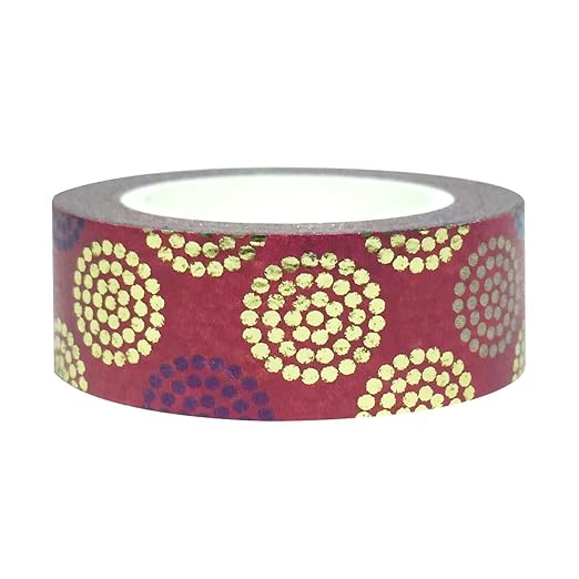 Wrapables Colorful Washi Masking Tape, Burgundy and Gold Blooming Dots