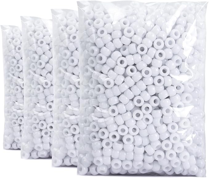 praisebank 4000pcs white barrel plastic pony beads for jewelry making, crafts, hair braids