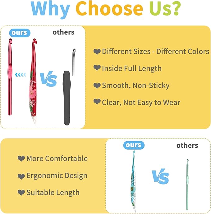 Coopay Large Crochet Hooks, 5 PCS Crochet Hook Set with Case (6.5mm, 7mm, 8mm, 9mm, 10mm), Floral Resin Grips - Beautiful & Ergonomic, Great for Crocheting Blankets, Dolls, Shawls, Hats, Scarves