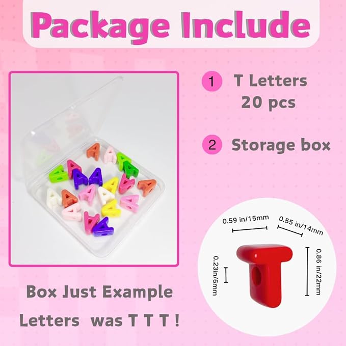 Maerolre 20Pcs Large Letter Beads, 20mm Big Acrylic Bubble Alphabet Beads, Colorful Plastic Beads for DIY Keychains, Jewelry Making, Phone Crafts Projects - T