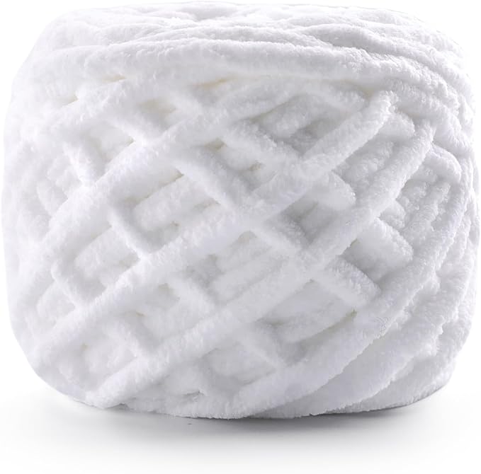 Chunky Chenille Yarn for Crocheting, Fluffy Baby Blanket Yarn for Crochet Sweater Shawl Scarf Gloves, Super Soft Amigurumi Plush Yarn 74 yds/3.5 oz (White)