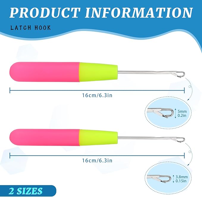 MORFEN 2 Pcs Latch Hook, Different Sizes Latch Hook Tool (0.2in + 0.15in), Crochet Needles for Hair, Hair Crochet Hook for Scarf Carpet Making and Art Crafts