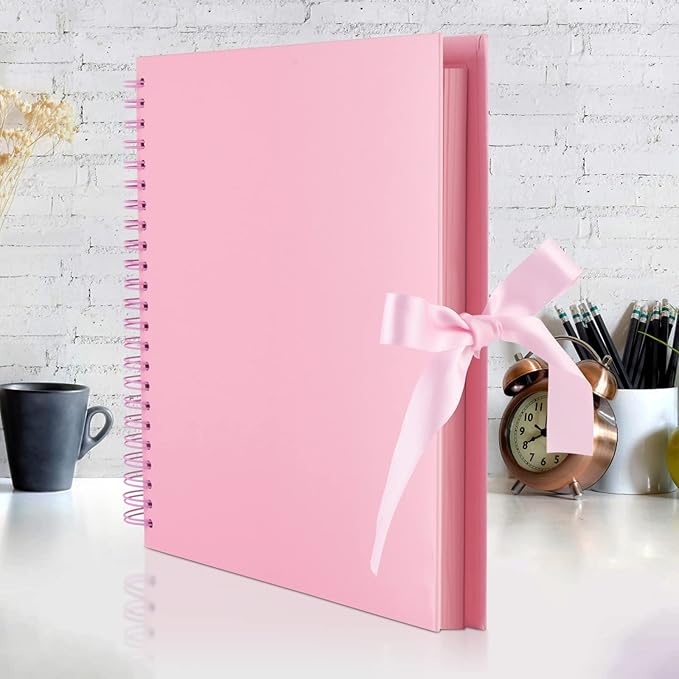 GOTIDEAL 12 x 12 Inch Scrapbook Album with 10 Metallic Markers,80 Pages Craft Paper Photo Album for Wedding and Anniversary, Family DIY Photo Album with Scrapbooking Stickers Corners(Pink)