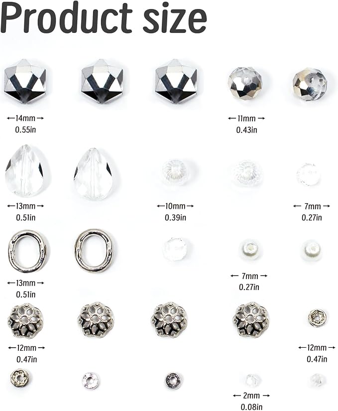 Glass Beads for Bracelets Jewelry Making Adults Keychains Bead Strand Large Unique Crystal Assortment for Craft Rondelle Faceted Flat Crackle Sparkly Bling Cute Pretty Beading Kit (Crystal)
