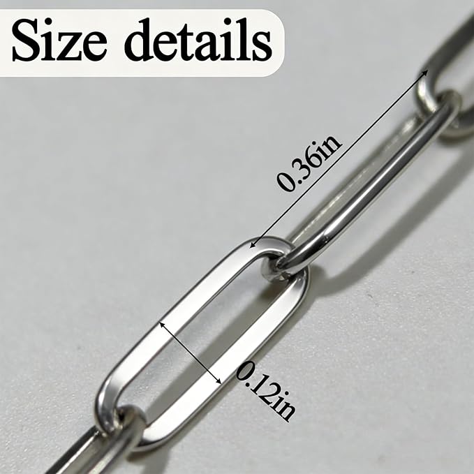 6M Silver PVD Plated Necklace Chain for Jewelry Making 304 Stainless Steel Paperclip Chain Roll with Lobster Clasps and Jump Rings for Men Women Making Jewelry Craft Support Jewelry Findings (Silver)