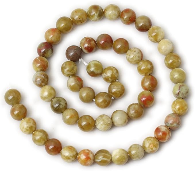 cheavian 45pcs 8mm natural yellowish green serpentine jade round loose stone beads for jewelry making 1 strand 15"
